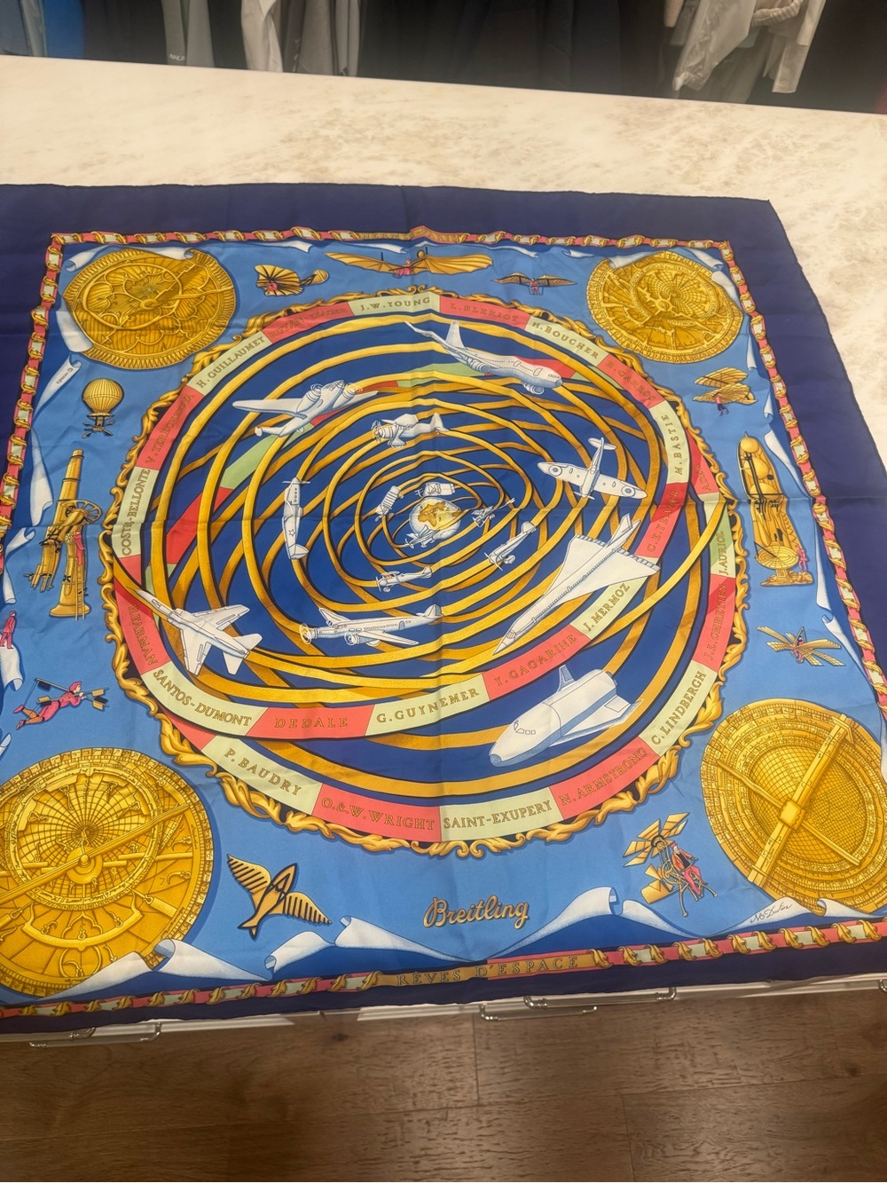 Breitling Blue and Gold Aviation Spiral Silk Scarf